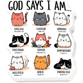 (3Pcs) God Says I Am Stickers 3'' Cat Stickers Funny Waterproof Decal for Journaling Laptop Kindle Water Bottle Stanley Cup Bumper