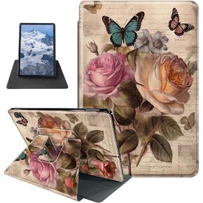 Bird and Roses Pattern Case for Kindle Fire HD 8 & Fire HD 8 Plus Tablet (12th/10th Generation,2024/2022/2020 Release),360 Degree Rotating Stand Protective Cover with Auto Sleep/Wake