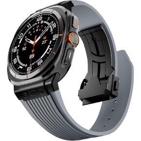 Watch Band for Samsung Galaxy Watch Ultra Band 47mm, Men Luxury Silicone Soft Strap with Metal Connector & Foldable Buckle, Rubber Sport Band Galaxy 7 Ultra