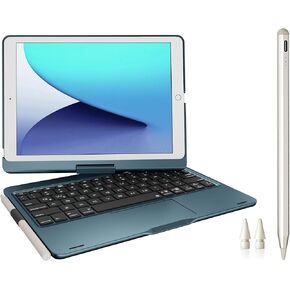 Wireless Keyboard Case with Trackpad + Stylus Pen for iPad (7-9th) Gen, iPad Air 3rd and iPad Pro 10.5