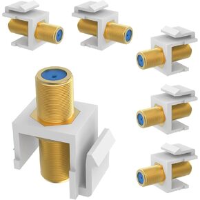 6Pcs F-Type RG6 Keystone Jack Insert, 3GHz Coax Keystone Jack Insert Female to Female with Gold Plated for Wall Plate and Patch Panel