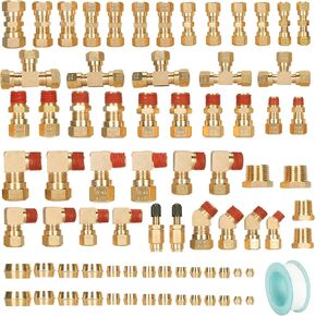 74Pcs DOT Air Brake Line Fittings Assortment,1/8",1/4",3/8",1/2",5/8" Brass Air Line Fittings for Quick Disconnection and Push-in of Tubing,Suitable for Air Lines Brake Systems,DOT Air fitting
