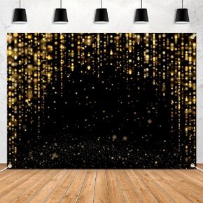 7x5ft Black and Gold Bokeh Backdrop Banner Golden Spots Background for Women Party Photography Supplies Girl Happy Birthday Backdrop Decor Wedding Baby Portrait Shooting Photo Booth Props
