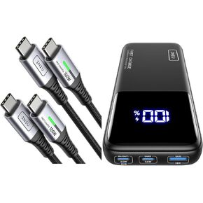 INIU 20000mAh 65W USB C Laptop Portable Charger+100W (6.6ft, 2-Pack) USB C to C Fast Charging Cord