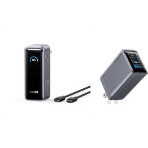 Anker Prime Power Bank, 9,600mAh Battery Pack with 65W Output, Built-in AC Plug with Anker Prime Charger, 100W USB C Charger, 3-Port GaN USB Charger Block