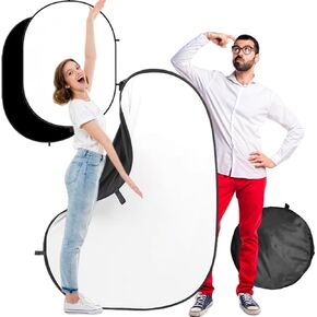 3.3 * 5 Ft Collapsible Backdrop Black White Pop Up Screen with Carrying Bag, Double Sided Foldable Backdrop Portable Background for Photography Auditions Headshots Gaming Streaming Video Calls