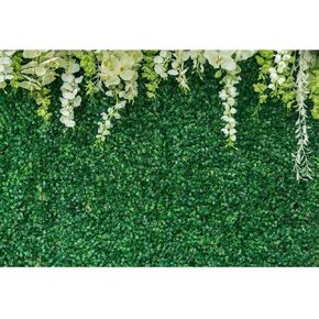 Greenery Backdrop with Flower Photography Green Leaf Grass Wall White Floral Photo Backdrops Wedding Bridal Shower Baby Shower Birthday Party Reception Decoration Vinyl 10x8ft