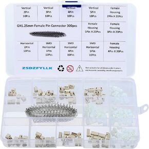 GH1.25 Connectors Kit Vertical/Horizontal SMD Socket and Crimp Terminal Compatible with JST GH 1.25mm 2/3/4/5 Pin Housing Connector Adapter