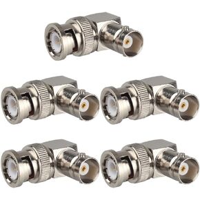 5PCS BNC Male to BNC Female Right Angle BNC Connectors Elbow Adapter 90 Degree RF Coax Cable Compatible with Security Cameras CCTV 2G 3G 6G HD SDI Video Transmitter Extension Cable Switcher