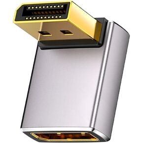 Duttek 8K 90 Degree Displayport Adapter, Up Angle DisplayPort 1.4 Adapter 90 Degree and 270 Degree Gold Plated Adapte Compatible with DP Male to Female Angled Extension Saver 1Pack