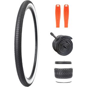 26 x 1.75 Inch Bike Tire One/Two Pack Bicycle White Wall Side Black Tires with 1/2 Pack Inner Tubes Folding Bead Tires Compatible with 26 Inch City Bike, Lady Bicycle, Cruiser Bikes