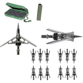 100 Grain Hunting Broadheads Mechanical with Sharpener for Compound Recurve Bow Arrows and Crossbow Bolts with Two Blades