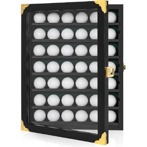 Golf Ball Display Case, 30 Golf Ball Holder, Present for Golf Enthusiasts Golf Ball Display Rack Cabinet for Wall Mount and Stand (Black, for 30 Golf Balls)