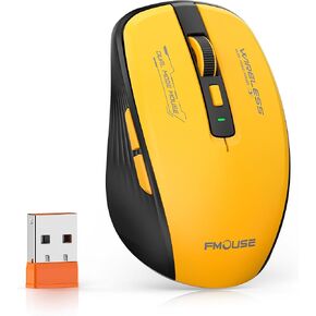 Wireless Mouse with Bluetooth & 2.4GHz USB Dual Mode, Silent Click, Ergonomic Design, Side Buttons, Portable for Laptop, Mac, iPad, Notebook, Computer, Office & Travel (Yellow & Black)
