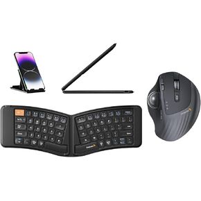 Ergonomic Split Foldable Keyboard and Wireless Trackball Mouse