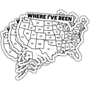 (3Pcs) Where I've Been Map Vinyl Coloring Sticker, Where I Have Been Waterproof Decal to Track Travel Journal, Visited States map for Laptop Water Bottle Phone Hard Hat 3"x3"