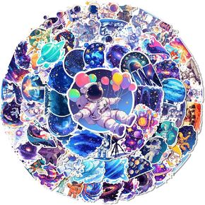 50pcs Outer Space Planet Stickers for Kids Astronaut Stickers Bulk Vinyl Waterproof Sticker for Water Bottle Science Sticker for Space Party Favors Laptop Scrapbook Guita