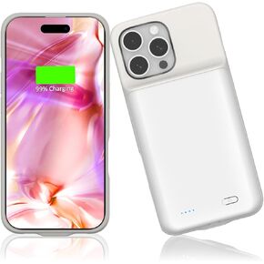 Battery Case for iPhone 16 Pro Max, 8500mAh Ultra- Slim Powerful Charging Case Charger Portable External Lightweight Smart Battery Pack Compatible with iPhone 16 Pro Max, 6.9 inch, White
