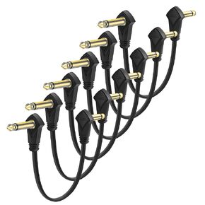 6 Pack 3 Inch Guitar Patch Cables Gold Plug, 8 cm Black Guitar Pedal Cable Effect Cable Cord, 1/4" inch TS Low Profile Right Angle Patch Cable for Guitar Effect Pedal