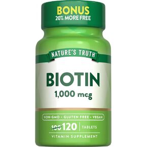 Biotin 1000mcg | 120 Tablets | Hair Skin and Nails Pills | Vegetarian, Non-GMO, Gluten Free Supplement | by Nature's Truth