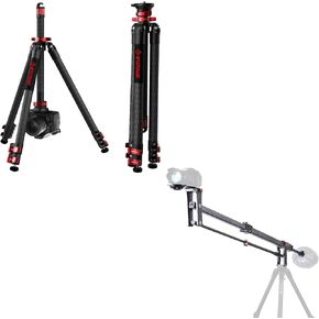 IFOOTAGE Bundle – 65" Carbon Fiber Video Tripod with Centre Pole and 85" Carbon Fiber Mini Jib Crane M1 III, Professional Support for DSLR Cameras, Camcorders, and Video Productions