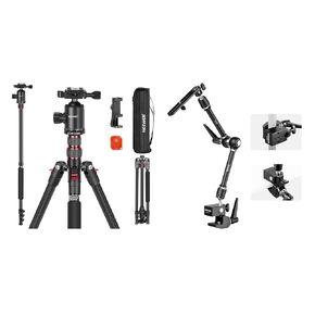 NEEWER TP77 77" Camera Tripod Monopod with Phone Holder, Portable Travel Tripod, 360° Ball Head, 2 Axis Center Column, Arca QR Plate and Bag, Aluminum DSLR Tripod, UA018 21" Magic Arm Kit Included
