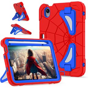 Shockproof Kids Case for iPad Mini 7th 2024 (A17 Pro) / Mini 6th Gen 8.3",Heavy Duty Rugged Hybrid with Pencil Holder Stand Military Grade PC Silicone for Apple iPad Mini 7th/6th (Red+Black)