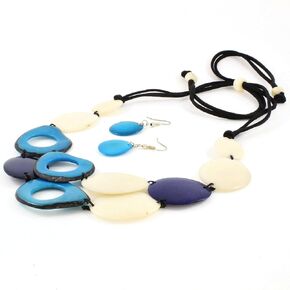 Black Red and Gray Bib Necklace and Earrings of Tagua, Chunky Bib, Handmade Fair Trade Eco Jewelry for Women