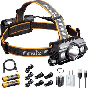FENIX HP30R v2.0 Rechargeable Headlamp, 3000 Lumen Heavy-Duty with Spotlight & Floodlight, Detachable Power Pack and Wall Plug, Black