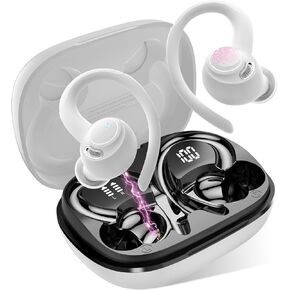 Wireless Earbuds Bluetooth 5.3 Headphones Sport, 2025 Wireless Earphones with Earhooks, HiFi Stereo Deep Bass with ENC Mic, 40H Dual LED Display, IPX7 Waterproof Ear Bud for Small Ear Running/Workout
