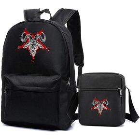 Goth Baphomet Pentagram Satanic goat head Backpack With Crossbody Bag Set