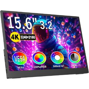 Portable Monitor 15.6inch 4K,3240 * 2160 Ultra-Slim Computer Gaming Monitor, 4K Monitor,500cd,100% sRGB w/45° Adjustable Stand,Standard HDMI USB-C Computer Display,for Laptop PC Phone Mac