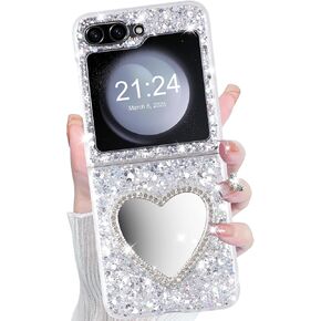 DAKORIE Galaxy Z Flip 5 Case Glitter Love Paw Mirror Flip Protective Cover for Samsung Galaxy Z Flip 5 2023 5G for Women Girl - Love