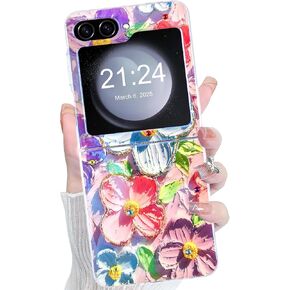 مصمم ل Samsung Galaxy Z Flip 6 Case ، لوحة زيتية رجعية ملونة مطبوعة زهرة لامعة لطيفة لطيفة رائعة TPU الدائرية تغطية الهاتف للبنات (الأزهار)