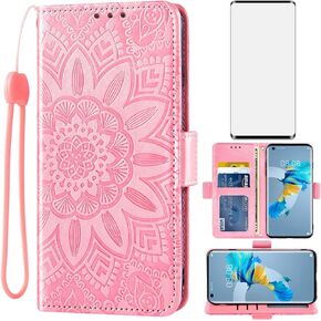 Asuwish Phone Case for Huawei Mate 40 with Tempered Glass Screen Protector and Flower Leather Wallet Flip Cover Credit Card Holder Stand Cell Accessories Hawaii Mate40 5G Girls Women Men Rose Gold