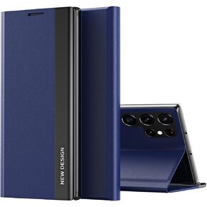 CCSmall Case for Samsung Galaxy S22 Ultra (Not S22), Premium PU Leather Kickstand Cover Durable Shockproof Stand Flip Phone Case for Samsung Galaxy S22 Ultra CX Deep Blue