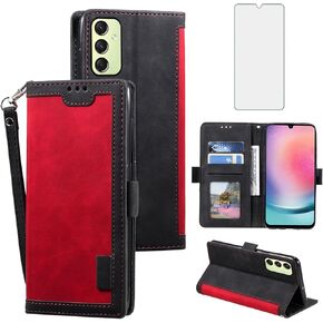 ASUWISH PHONE CASE لـ SAMSUNG GALAXY A24 4G/5G Wallet Cell Cover مع حامي شاشة زجاجية محفنة شحلية