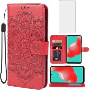 Case for Galaxy A32 4G Case, Samsung A32 SM-A325F Wallet Case with Tempered Glass Screen Protector, Mandala Leather Flip Credit Card Holder Stand Phone Cover for Samsung Galaxy A32 4G Brown
