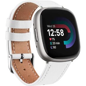 Leather Band for Fitbit Versa 4 / Versa 3 Bands, Fitbit Sense 2 / Sense Bands Women Men, Classic Soft Genuine Leather Straps Replacement Wristband for Fitbit Versa 4 / Sense 2 Smartwatch