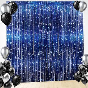 5 Pack Space Foil Curtain Backdrop Galaxy Themed Metallic Tinsel Foil Fringe Curtains Photo Booth Props All Printed Starry Sky for Star Galaxy Movie Birthday Party Decoration, 3.3 x 6.6 feet