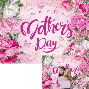 BINQOO Mother's Day Backdrop 7x5ft Mothers Day Photography Background Pink Thanks Best mom gradma Event Banner Photo Props