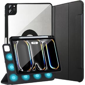 بالنسبة إلى IPAD Pro 11 Ing Case M4 (2024 ، 5th Gen) مع حامل قلم رصاص ، وغطاء مغناطيسي قابل للإزالة ، [دعم Apple Pencing] Pu Leather Wake/Sleep Trifold Stand Smart Clear Back Case ، Black