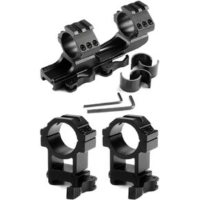 MIZUGIWA 1inch /30mm Quick Release Cantilever Weaver Forward Reach Dual Ring Scope Mount + 30mm High Profile Picatinny QD Scope Mount Rings - 2 Pcs