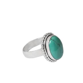 Genuine Tibetan Turquoise Gemstone Ring 925 Sterling Silver Handmade Statement Jewelry Bohemian Minimalist Promise Wedding Ring (US - 10)