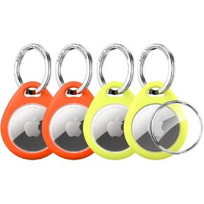 UNBREAKcable Apple AirTag Holder with 304 Stainless Steel Keychain Key Ring - 4 Pack [Fit Tightly Design] [Easy to Install] [Hold Air Tag Securely] Waterproof TPU Shell Protective Case