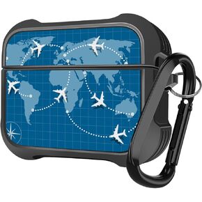 Compatible with AirPods Pro 2nd / AirPods Pro Charging Case, Patterned Soft TPU Shockproof Protective Cover Case (Airplane Flight Route World Map-2)