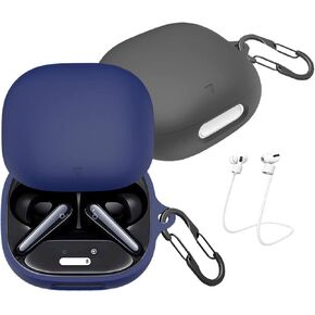 [2 Pack] easyBee Case Compatible with Soundcore Liberty 4 Pro Charging Cover, with 2 Keychain and Anti-Lost Strap, Soft Liquid Silicone Ultra Thin Shockproof Protective Kit - Black and Blue