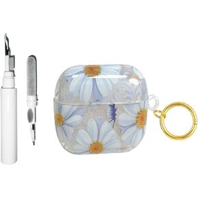 [3 in 1] TSVSXS Clear Floral Case Compatible with AirPods 4 with Active Noise Cancellation with Keychain, Cute Flowers Soft TPU Protective Cover for Woman with Cleaning Kit