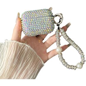 Laser Bling Shiny Rhinestones Design Cover for AirPods pro 2 with Bracelet,Crystal Glitter Diamond Cute Earbuds Case for Air Pod pro 2 for Women Girls