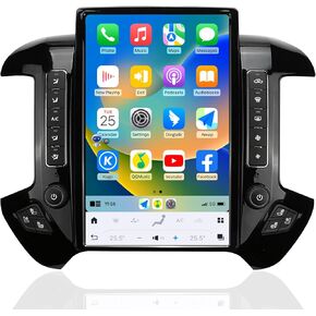 Car Radio for GMC Sierra Chevrolet Silverado 2014-2019 Stereo Radio Replacement Upgraded 8+128G 14.4 Inches 2K Screen Tesla Style Carplay Android Auto GPS Navigation OEM 8 & 4.2 Inch (Carbon Fibre)
